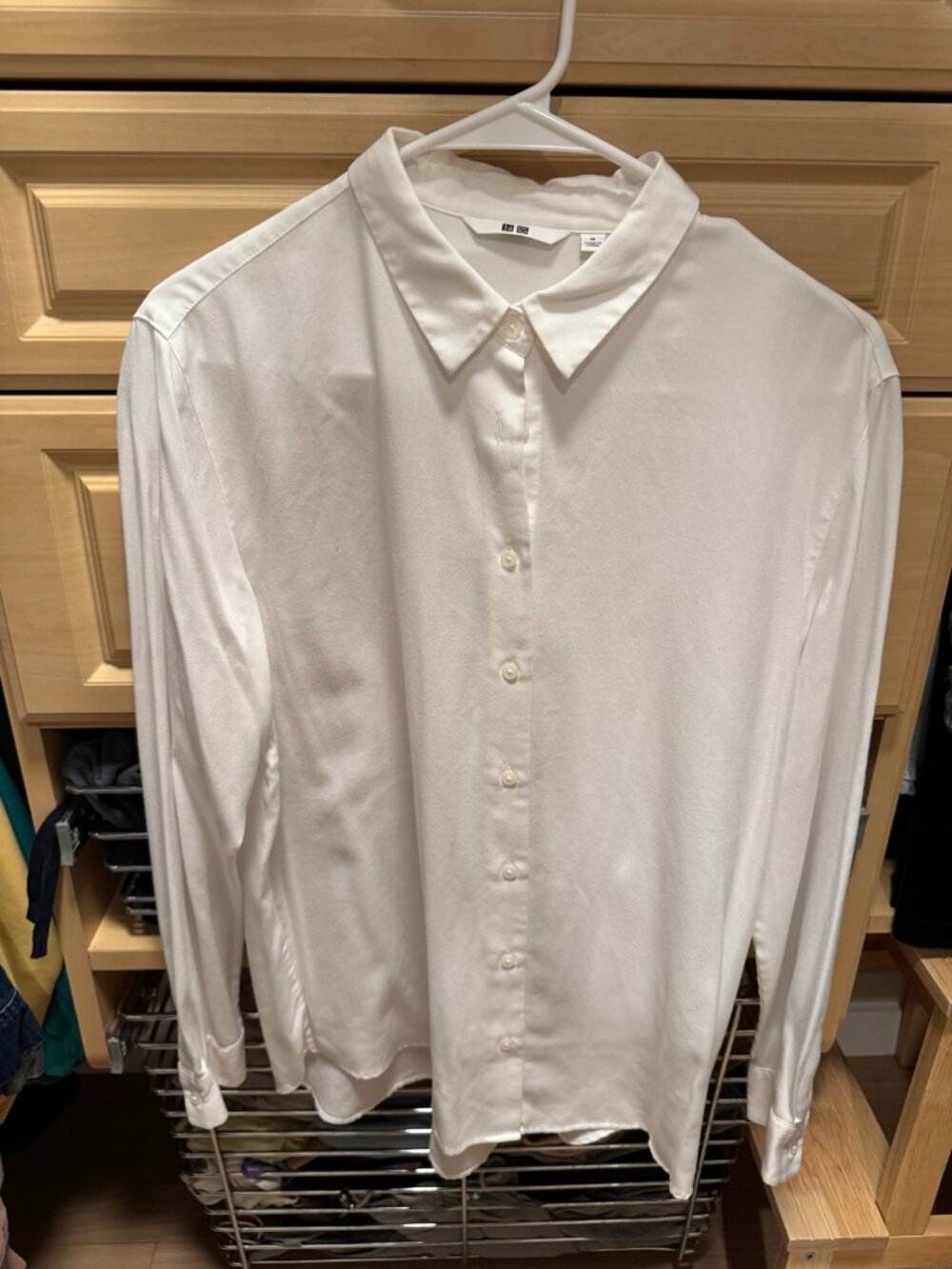 Uniqlo White Button-Front Long Sleeve Shirt — Size M